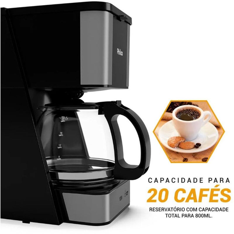 cafeteira philco capacidade 20 cafezinhos 127v cor preto pcf20a