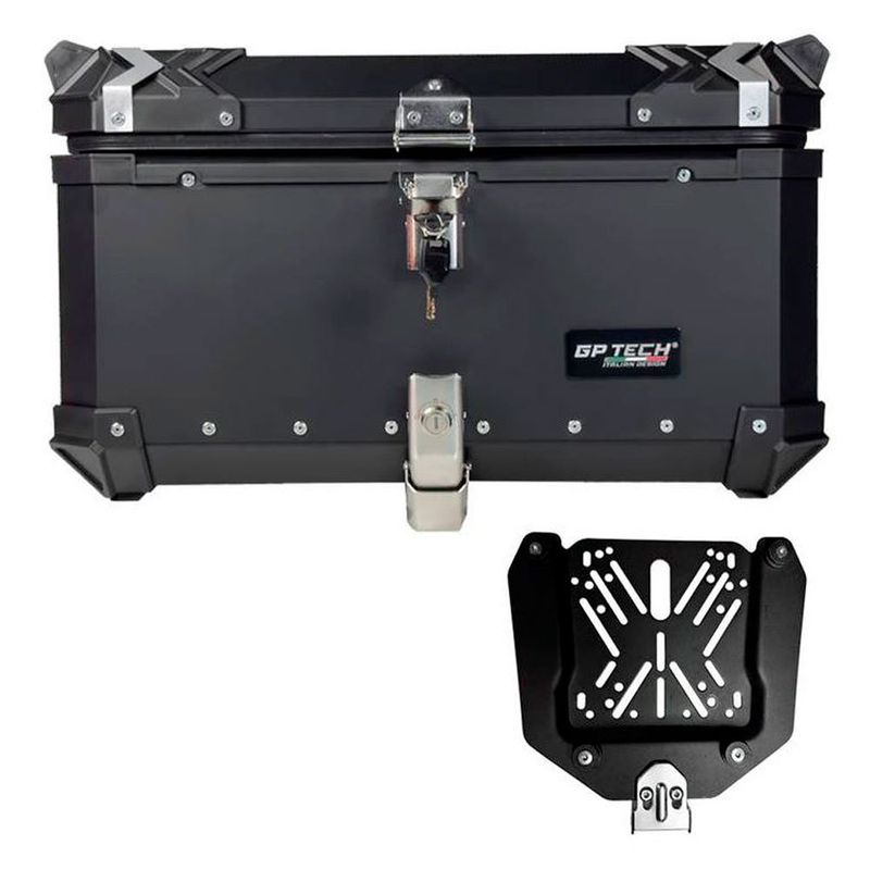 baú moto traseiro gp tech alumínio 65 litros preto (mp)