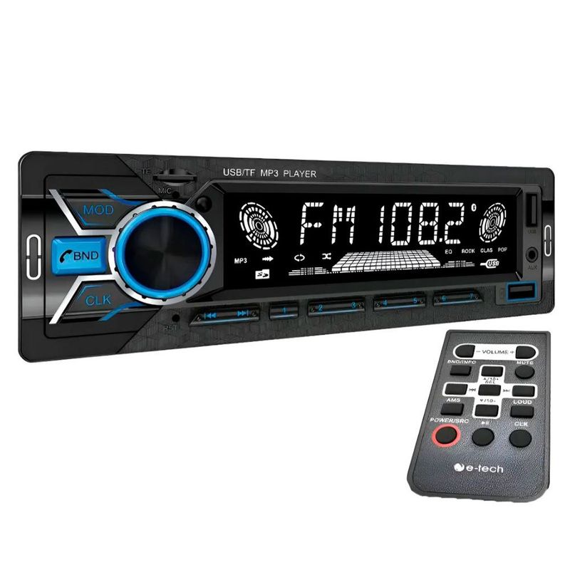 rádio automotivo mp3 e-tech combat plus bluetooth/ usb/ aux/ sd card com controle (mp)