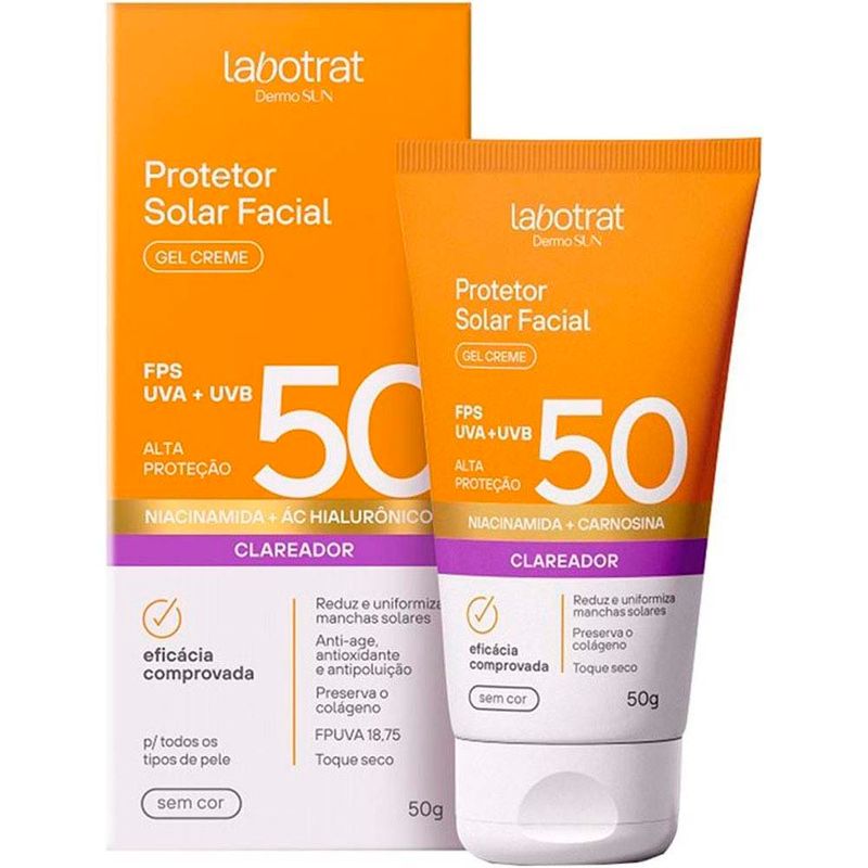 protetor solar facial fps50 gel creme labotrat clareador 50g