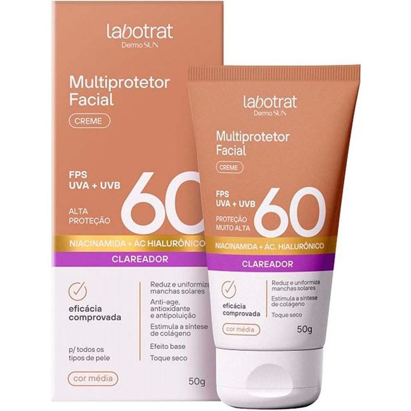 multiprotetor facial creme labotrat dermo sun fps60 bege médio 50g