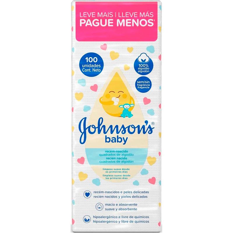 algodão quadrado johnsons baby 100 unidades