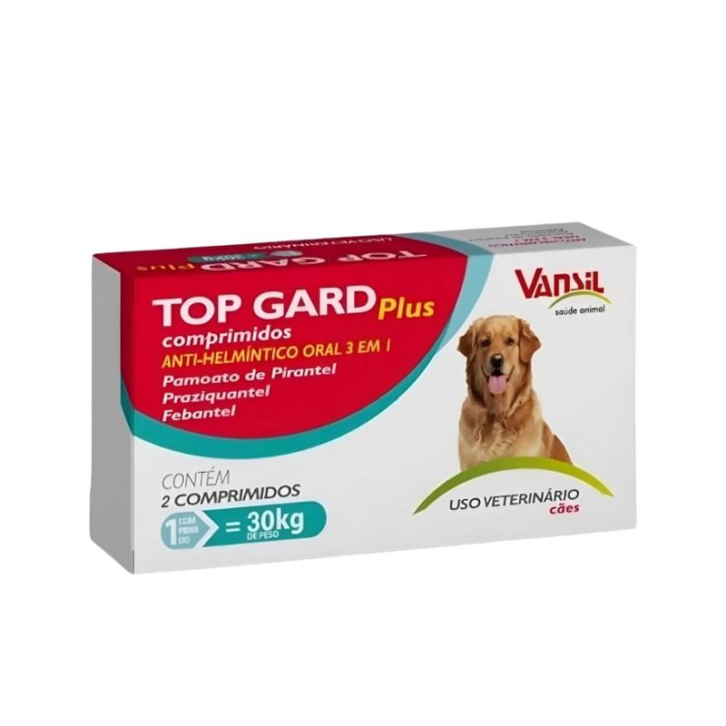 vermífugo para cães e gatos vansil top gard plus 2 comprimidos (mp)