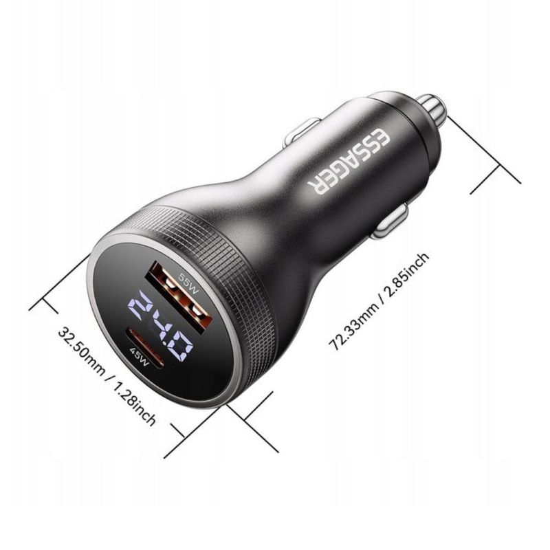 carregador veicular essager rápido 100w usb/usb-c preto (mp)