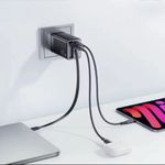 carregador de viagem essager 65w gan usb/usb-c com cabo retrátil preto (mp)