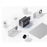 carregador de viagem essager 65w gan usb/usb-c com cabo retrátil preto (mp)