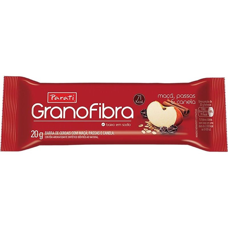 barra de cereais parati granofibra light maçã passas e canela 20g