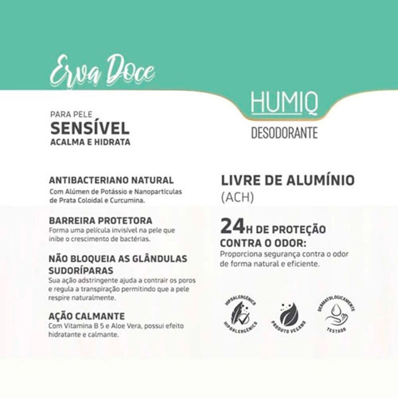 desodorante roll-on antibacteriano natural bellaphytus humiq vegano erva doce 60g