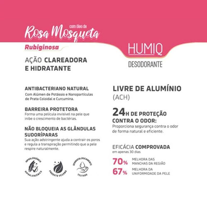 desodorante roll-on antibacteriano natural bellaphytus humiq vegano rosa mosqueta 60g