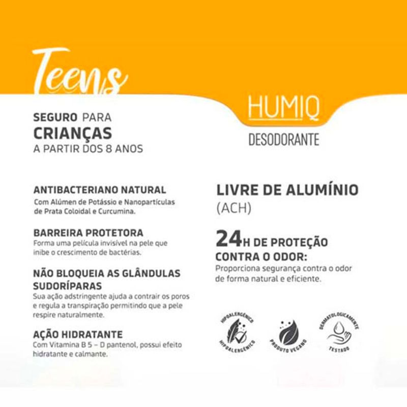 desodorante roll-on antibacteriano natural bellaphytus humiq vegano teens 60g