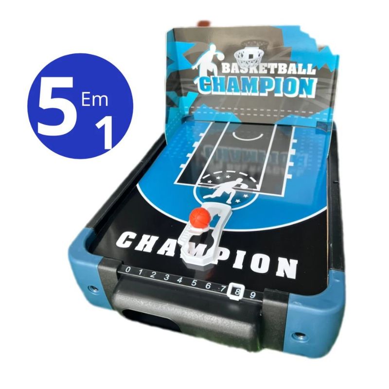 brinquedo multijogos bbr toys 5 em 1 pebolim/ boliche/ tênis de mesa/ basquete/ hoquei r3699 (mp)