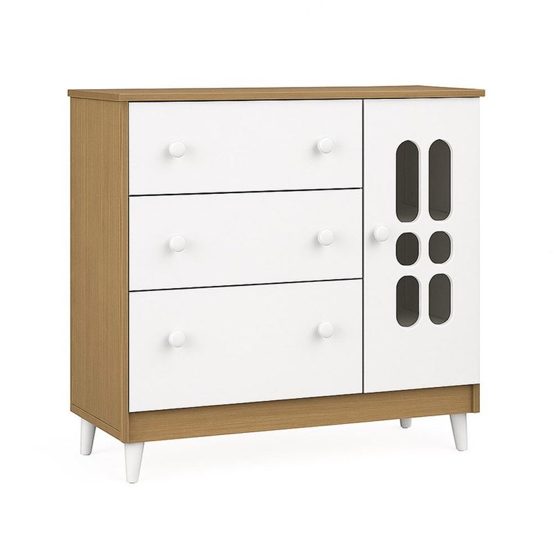 cômoda 1 porta e 3 gavetas carolina eloá clean fraldário carolina cor branco com betula 5194.4