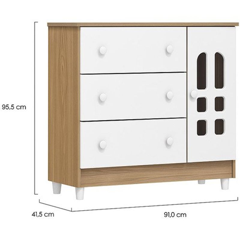 cômoda 1 porta e 3 gavetas carolina eloá clean fraldário carolina cor branco com betula 5194.4