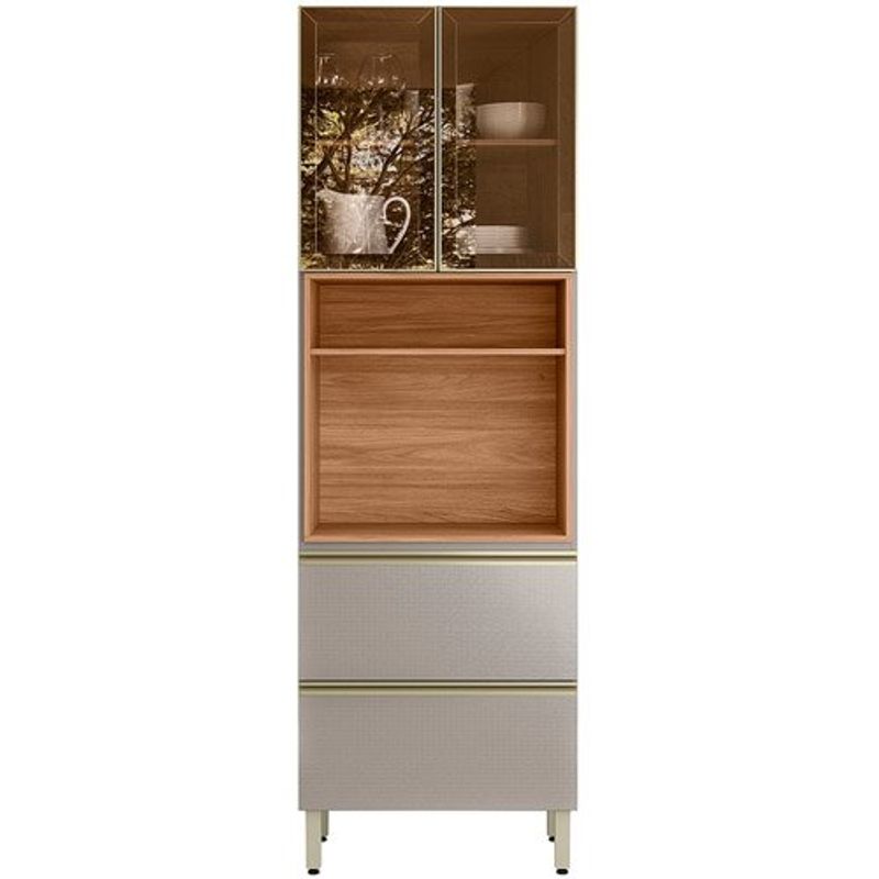 paneleiro 2 portas com vidro cor nude com nogueira reflecta demóbile proença d9121