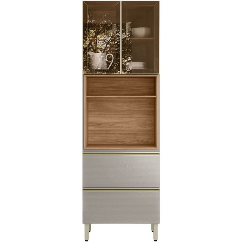 paneleiro 2 portas com vidro cor nude com nogueira reflecta demóbile proença d9121