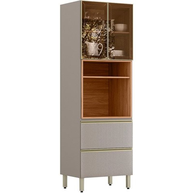 paneleiro 2 portas com vidro cor nude com nogueira reflecta demóbile proença d9121
