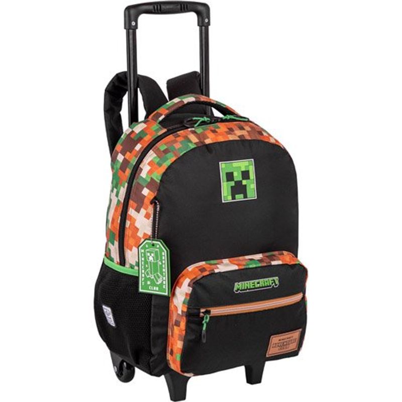 mochila com rodinhas sestini minecraft preta 066426-01