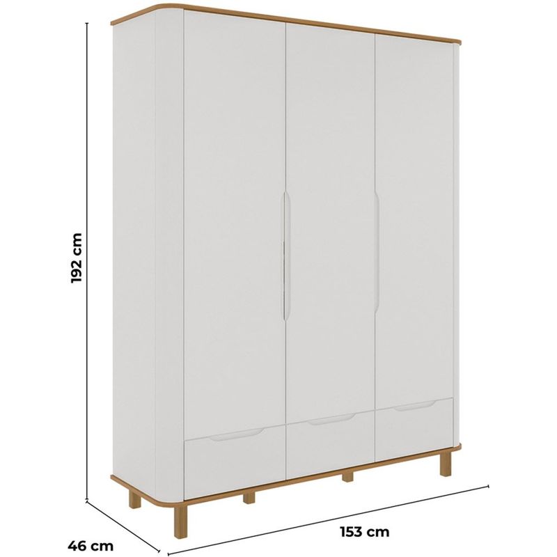 guarda-roupa 3 portas 3 gavetas carolina olivia branco com cinamomo 4591.29