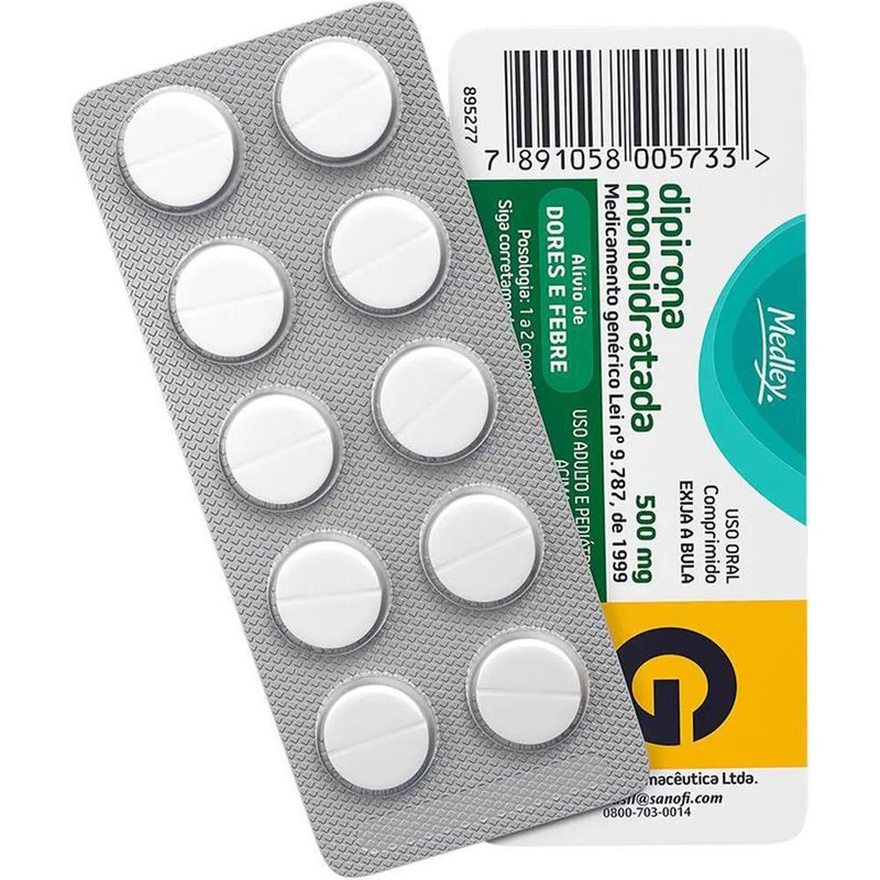 dipirona monoidratada 500mg 10 comprimidos medley