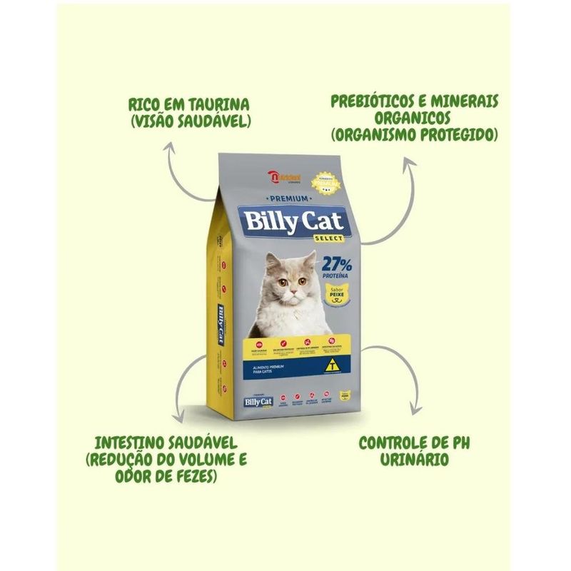 ração para gatos billy cat select peixe 10,1kg (mp)