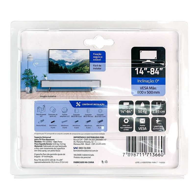 suporte de tv até 50" baumon preta yn-led002
