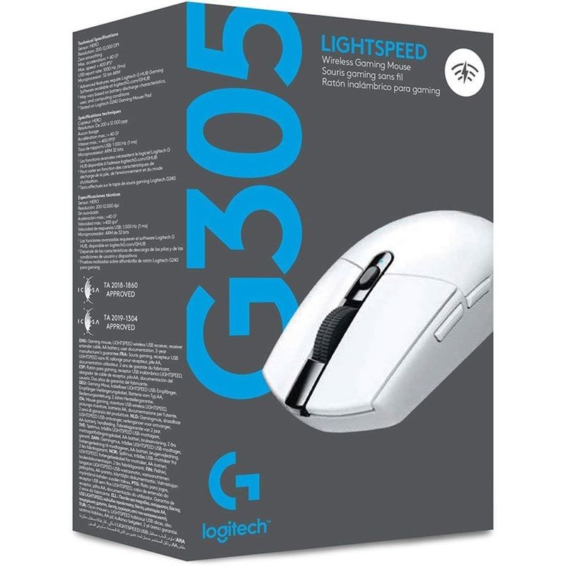mouse gamer sem fio logitech g305 lightspeed sensor hero 12k 12000 dpi 6 botões programáveis branco a-bi