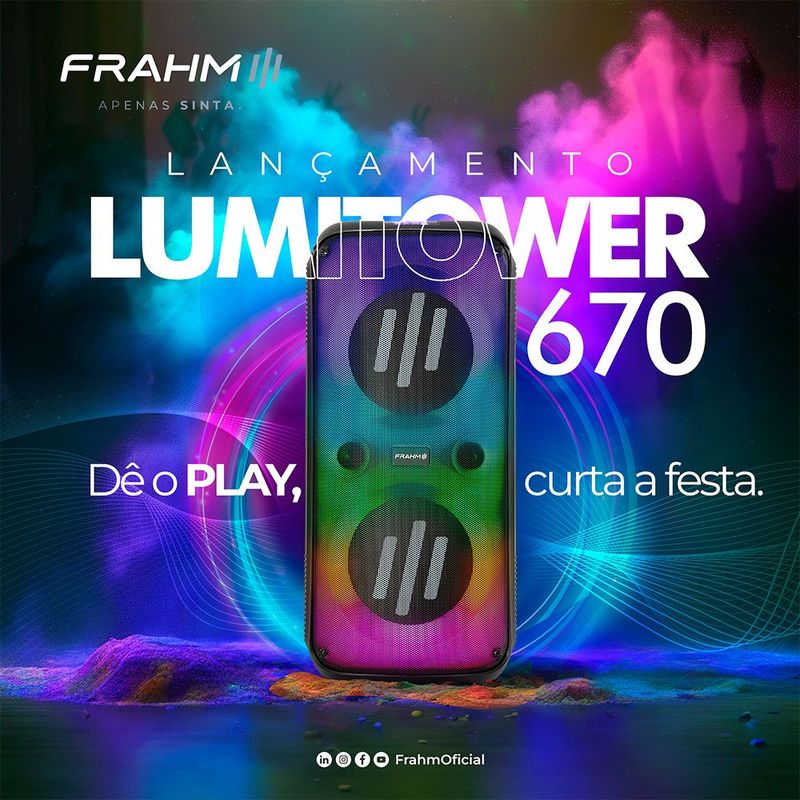 caixa de som amplificada frahm lumi tower 670w preto