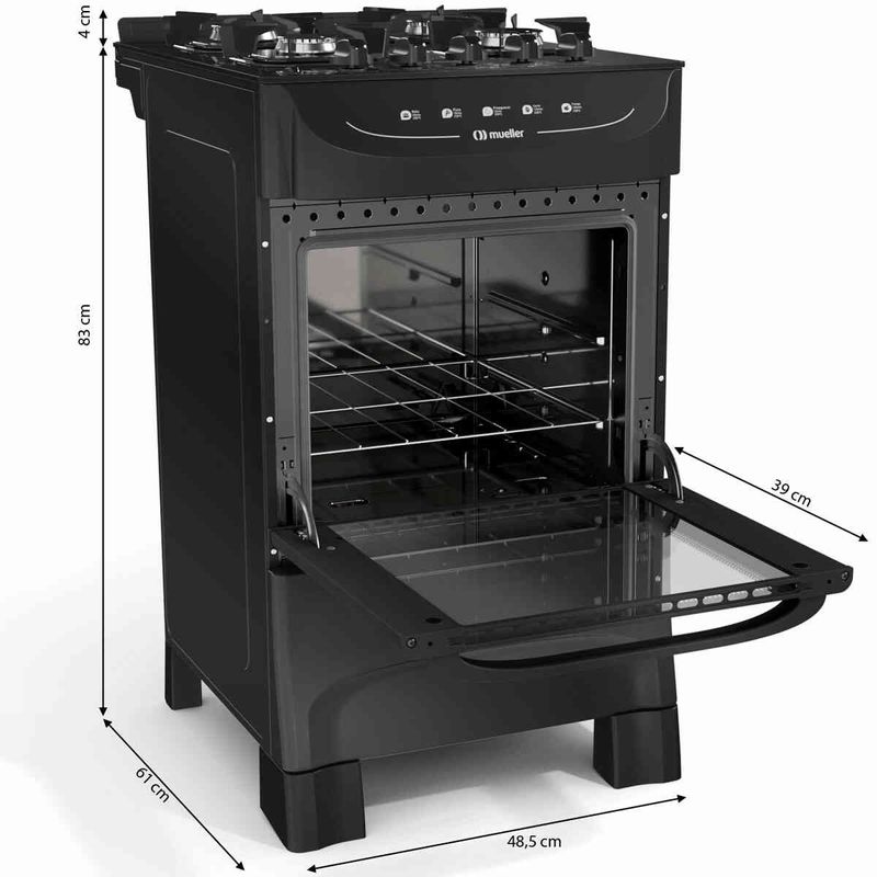 fogão 4 bocas mueller automático gás preto mfv4bb