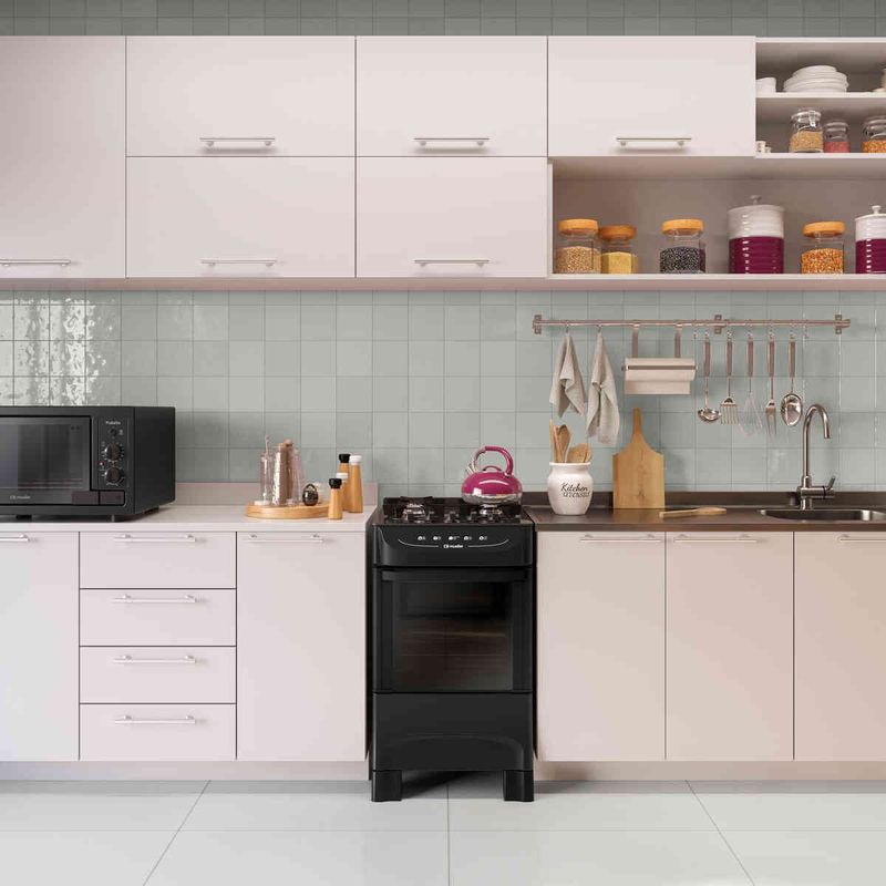 fogão 4 bocas mueller automático gás preto mfv4bb