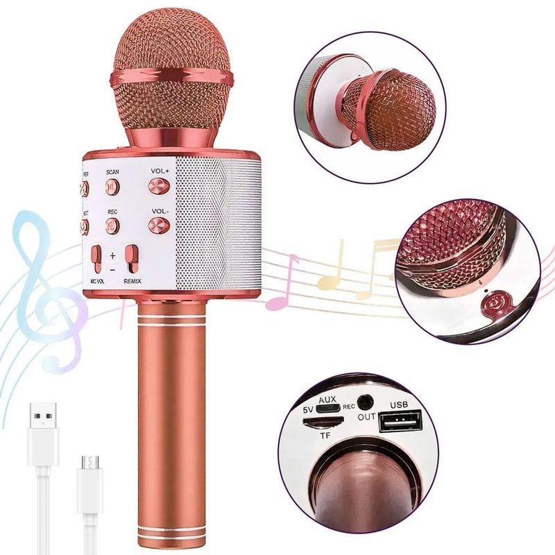 microfone karaokê handheld ktv bluetooth rosa (mp)