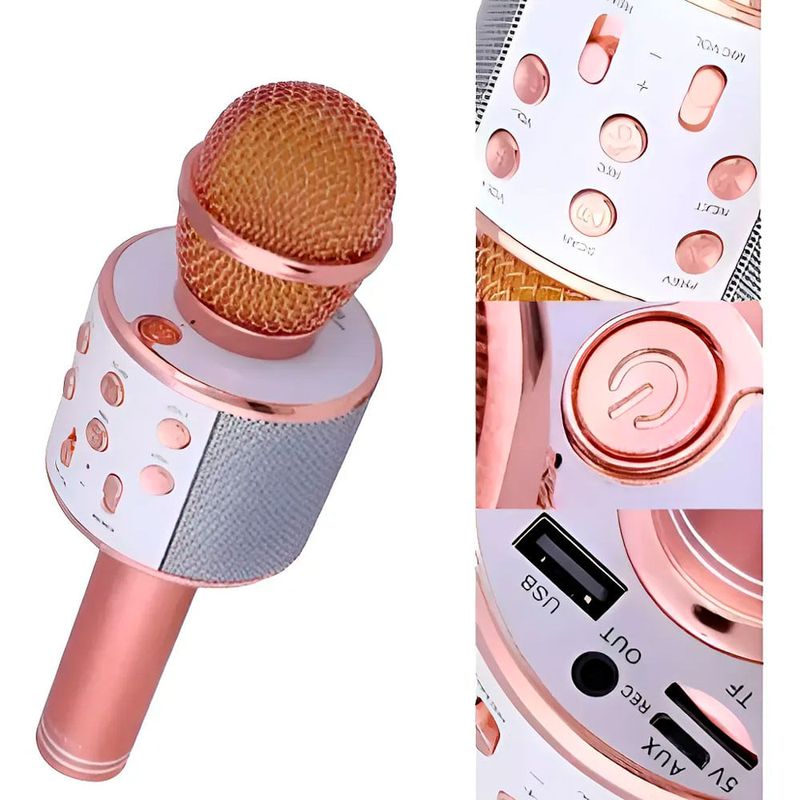 microfone karaokê handheld ktv bluetooth rosa (mp)
