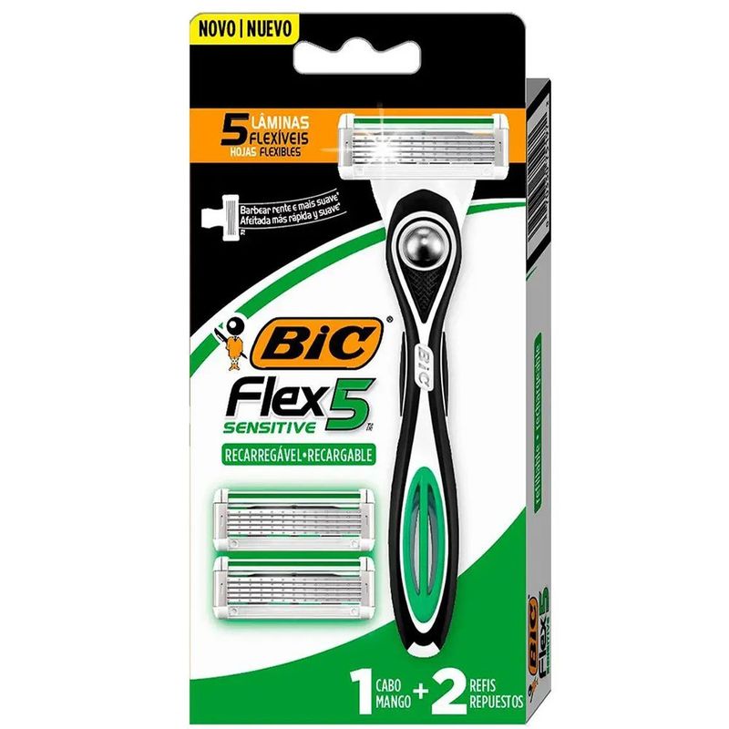 aparelho de barbear bic flex5 sensitive 1 unidade + 2 refis