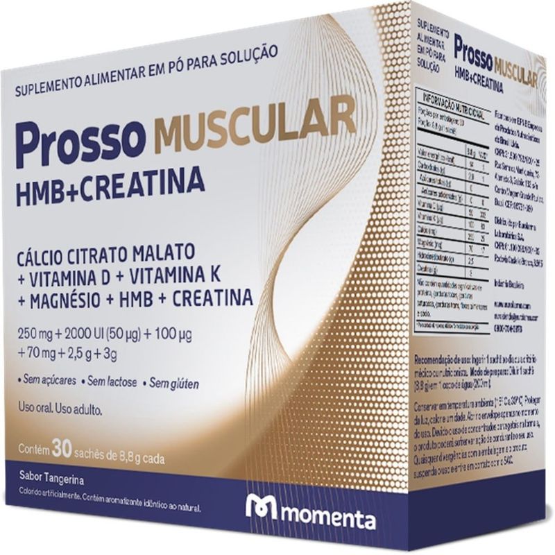 prosso muscular hmb + creatina pó 30 envelopes 8,8g sabor tangerina momenta