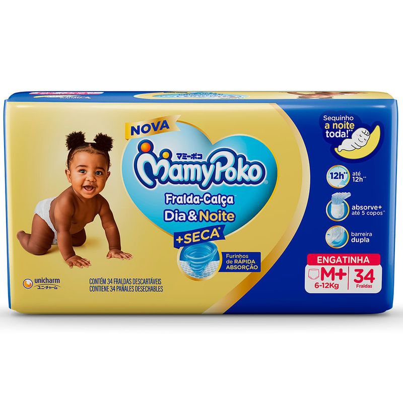 fralda mamypoko dia&noite calça jumbo tamanho m 34 unidades