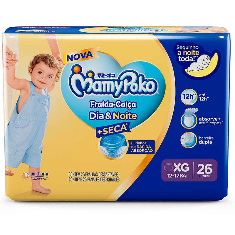 fralda mamypoko dia&noite calça tamanho xg 26 unidades
