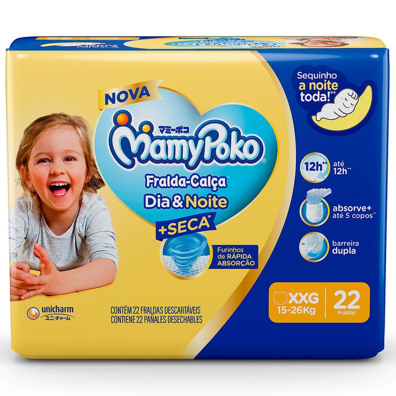 fralda mamypoko dia&noite calça jumbo tamanho xxg 22 unidades