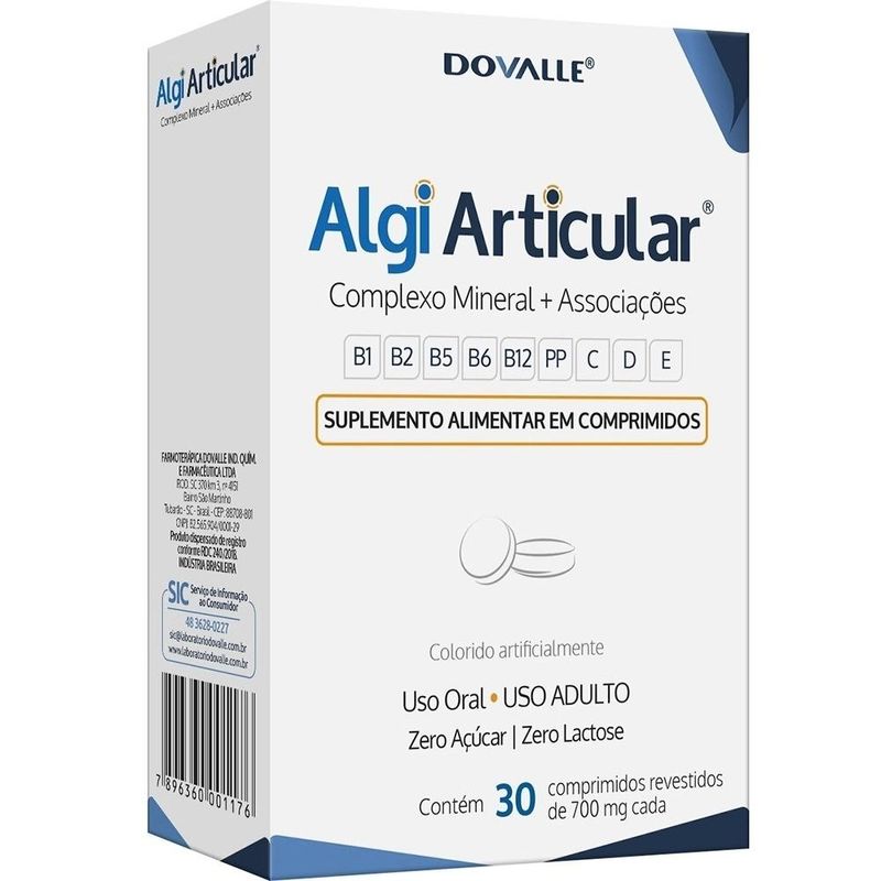 algi articular complexo mineral + associações 30 comprimidos revestidos dovalle