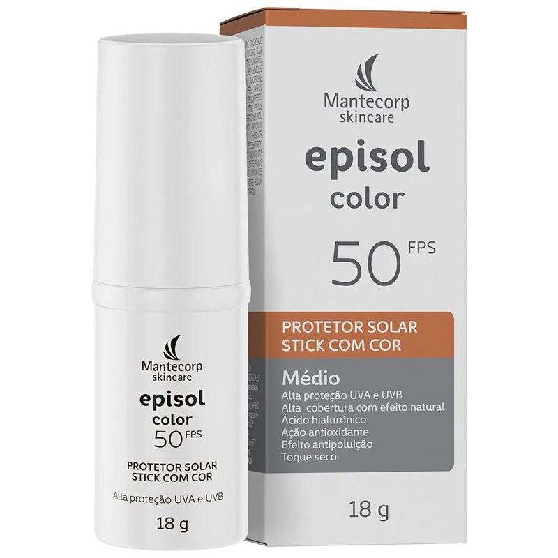 protetor solar facial episol color stick fps50 médio 18g