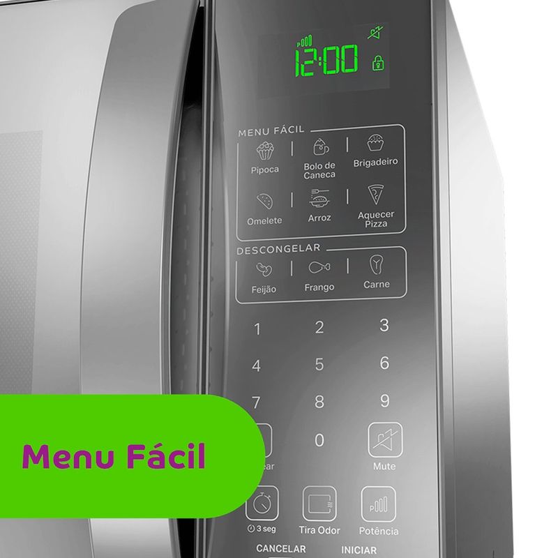 micro-ondas consul 32 litros espelhado menu fácil cinza cms46ar