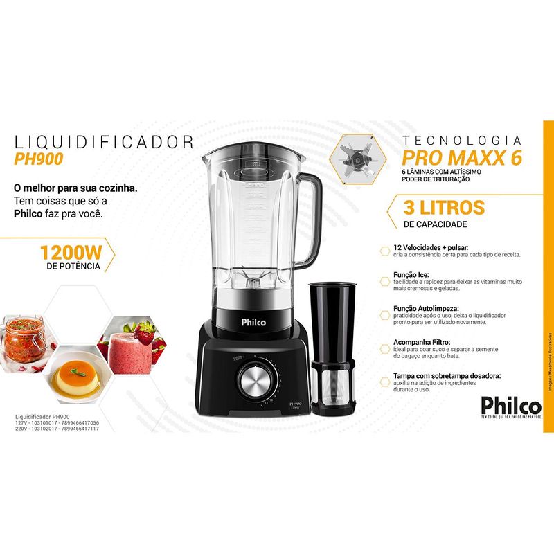 liquidificador philco 3 litros 1200w preto ph900