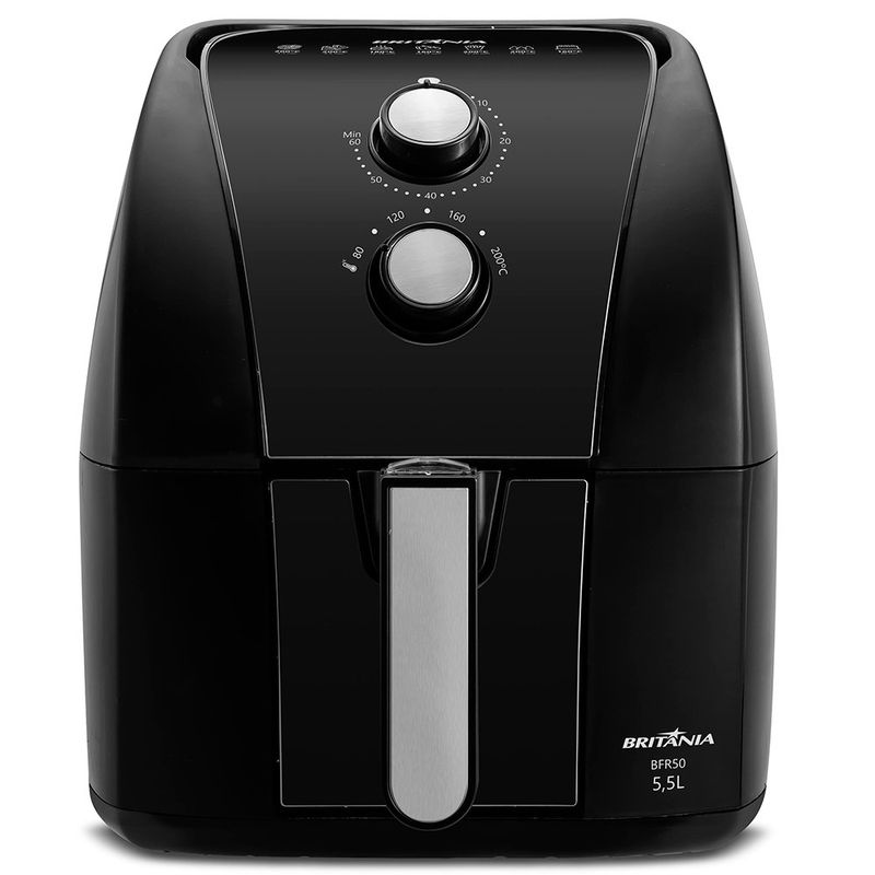 fritadeira britânia air fryer 5,5 litros preto e inox bfr50