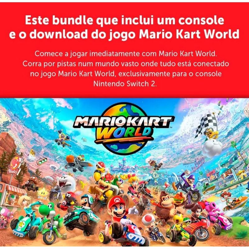 console nintendo switch 2 com mario kart world preto