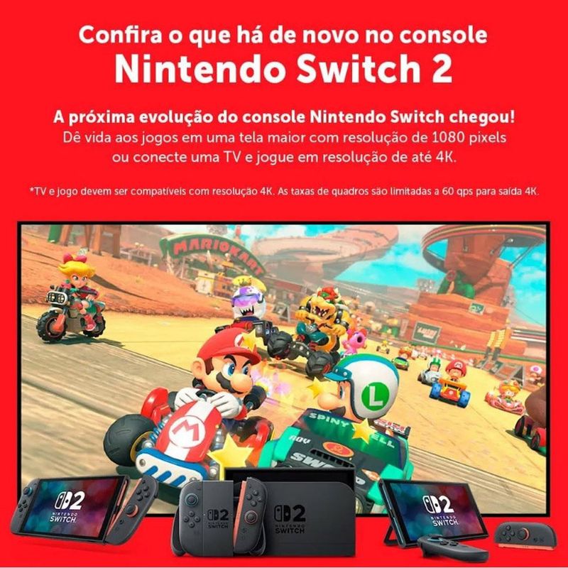 console nintendo switch 2 com mario kart world preto