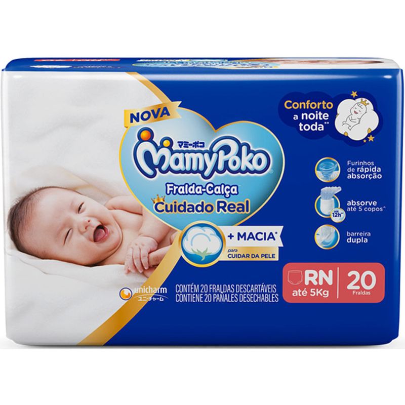 fralda infantil mamypoko calça regular tamanho rn 20 unidades