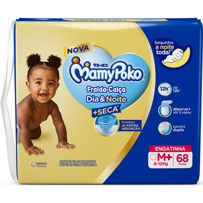 fralda mamypoko dia & noite calça giga m com 68 unidades