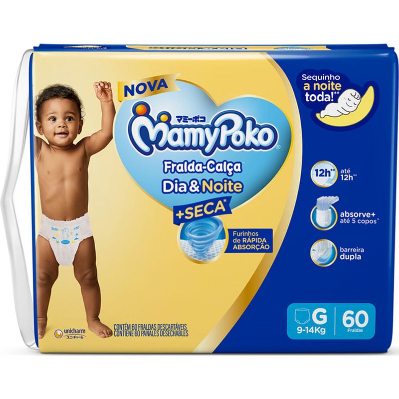 fralda-calça mamypoko dia & noite giga g 60 unidadaes