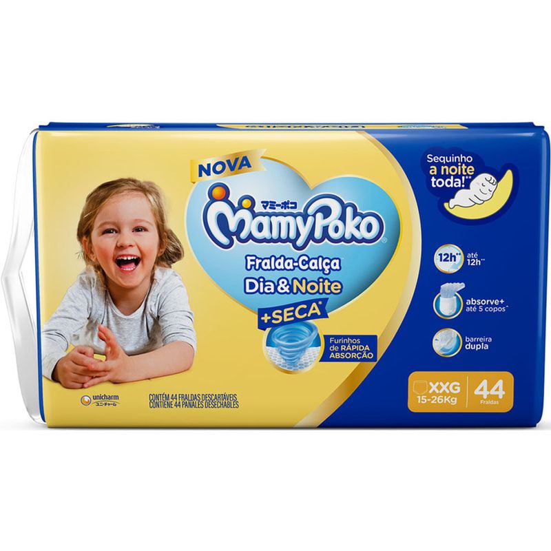 fralda mamypoko dia & noite calça giga tamanho xxg 44 unidades