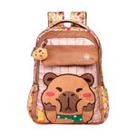 mochila escolar xeryus petit capivara brownie 40cm rosa marrom 16" 15922 (mp)