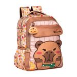 mochila escolar xeryus petit capivara brownie 40cm rosa marrom 16" 15922 (mp)