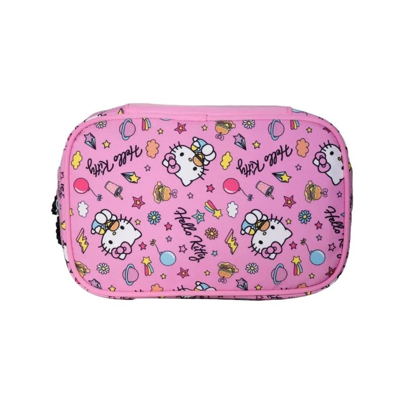 Estojo Box Escolar Hello Kitty Metalizado com Patches Rosa